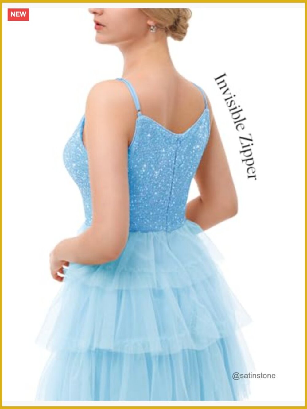 Glitter Sequin Tulle Tiered Mini Party Dress with Spaghetti Straps - Picture 5 of 7